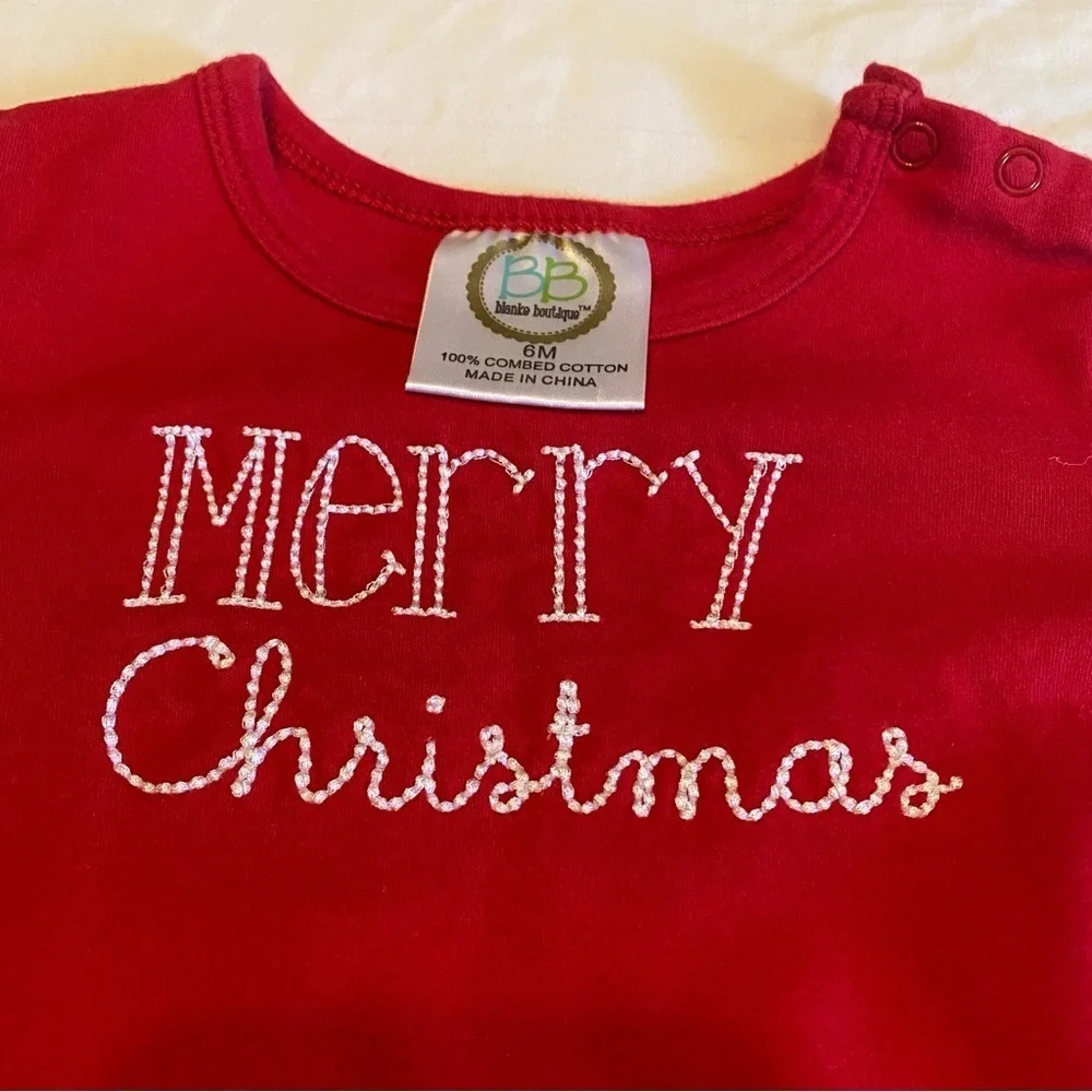 BB Boutique Merry Christmas Baby Long Sleeve Ruffle Romper Embroidery 6 Months